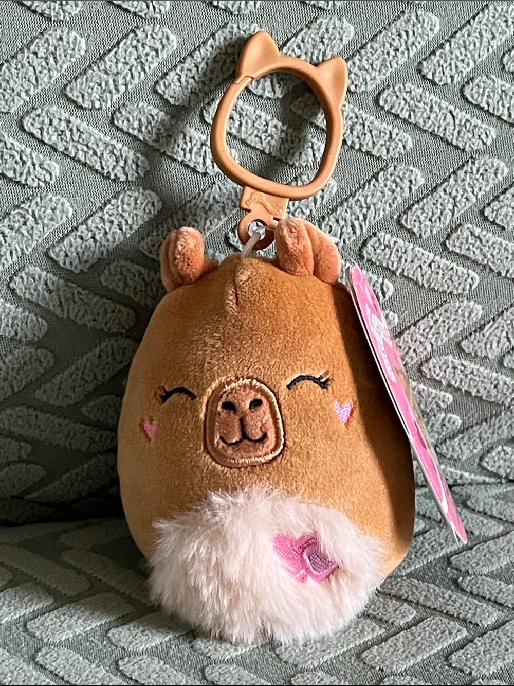 Squishmallows Lijjian the Capybara Keychain with Pink Hearts - w/Tags